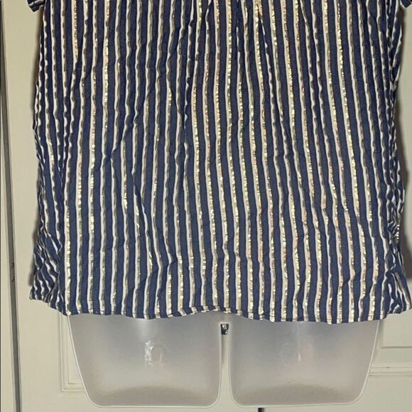 Torrid Blue and Sparkly Gold Lurex Striped Blouse 0/0X - Picture 13 of 15